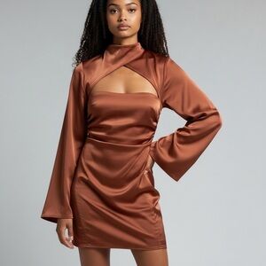 Toira Long Sleeve Satin Corset Minidress